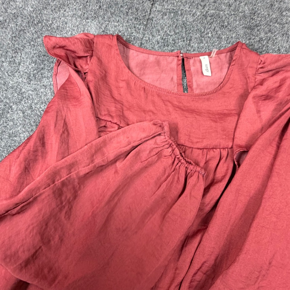 Glam Terracotta Rose Ruffle Long Sleeve Balloon Sleeve Blouse Medium